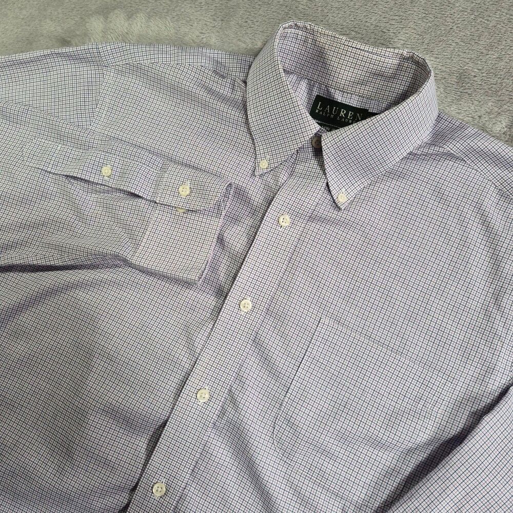 Lauren Ralph Lauren Dress Shirt Mens 16.5 32/33 Purple Check Non Iron Cotton